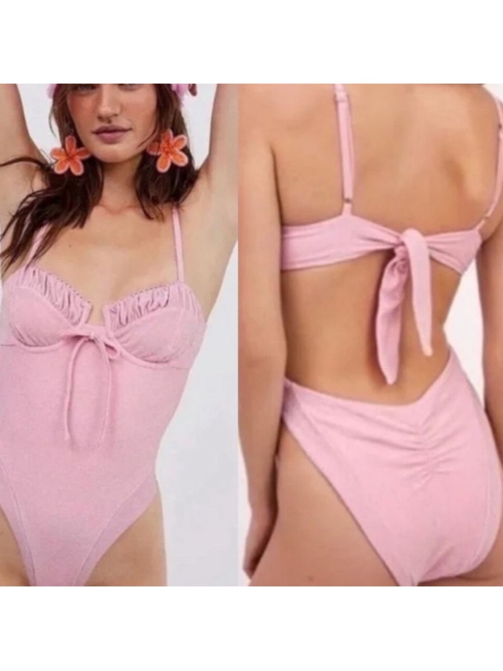 For Love & Lemons pink glitter one-piece Medium